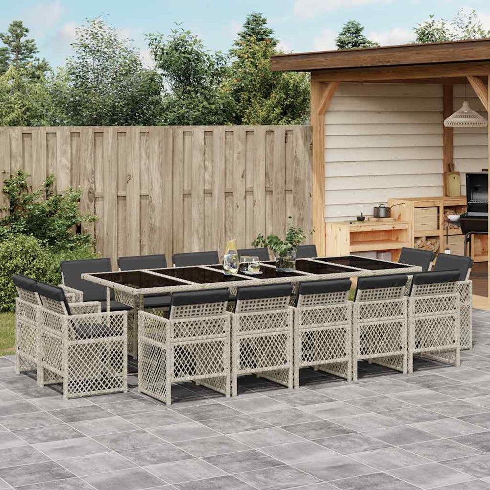 vidaXL 15 Piece Garden Dining Set with Cushions Light Grey Poly Rattan