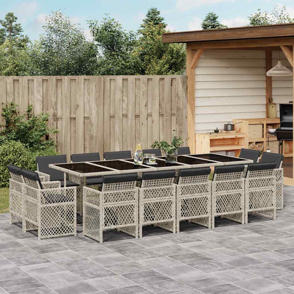 vidaXL 15 Piece Garden Dining Set with Cushions Light Grey Poly Rattan 1