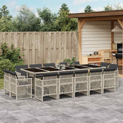 vidaXL 15 Piece Garden Dining Set with Cushions Light Grey Poly Rattan 1