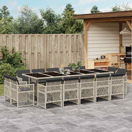 vidaXL 15 Piece Garden Dining Set with Cushions Light Grey Poly Rattan 1