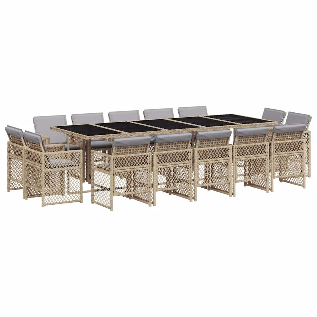 vidaXL 15 Piece Garden Dining Set with Cushions Mix Beige Poly Rattan 2