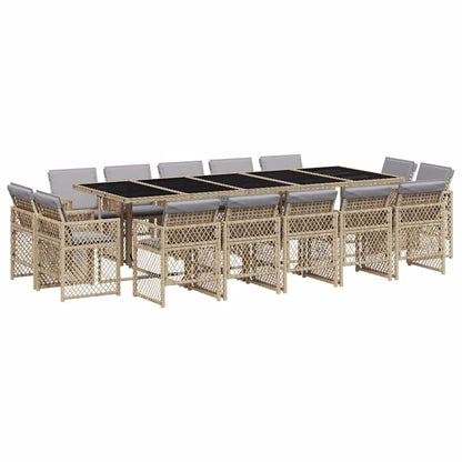 vidaXL 15 Piece Garden Dining Set with Cushions Mix Beige Poly Rattan 2
