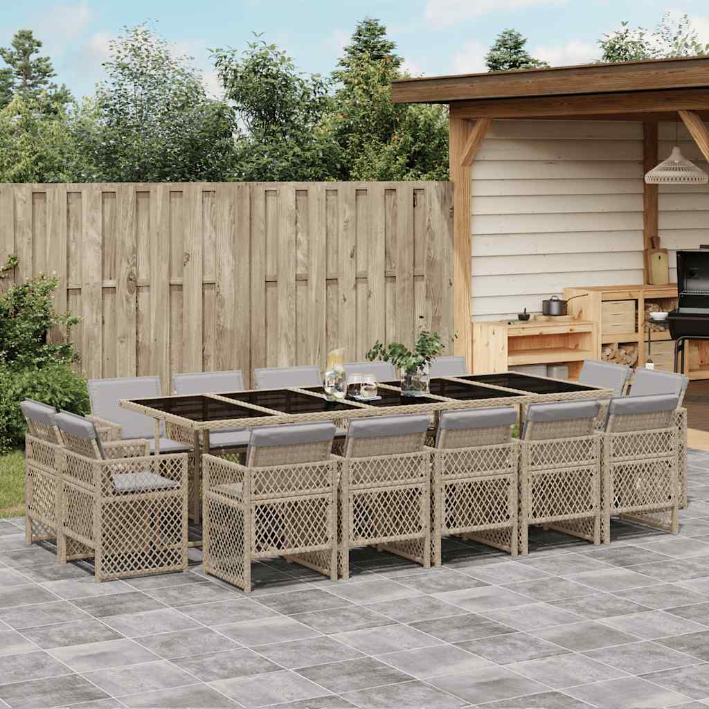 vidaXL 15 Piece Garden Dining Set with Cushions Mix Beige Poly Rattan 1