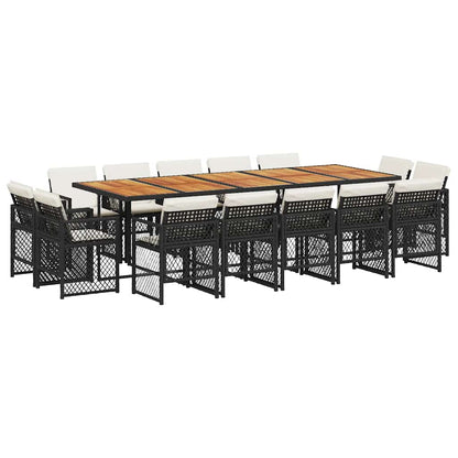vidaXL 15 Piece Garden Dining Set with Cushions Black Poly Rattan 2
