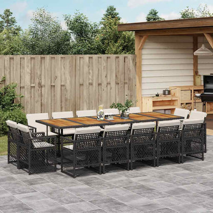 vidaXL 15 Piece Garden Dining Set with Cushions Black Poly Rattan 1