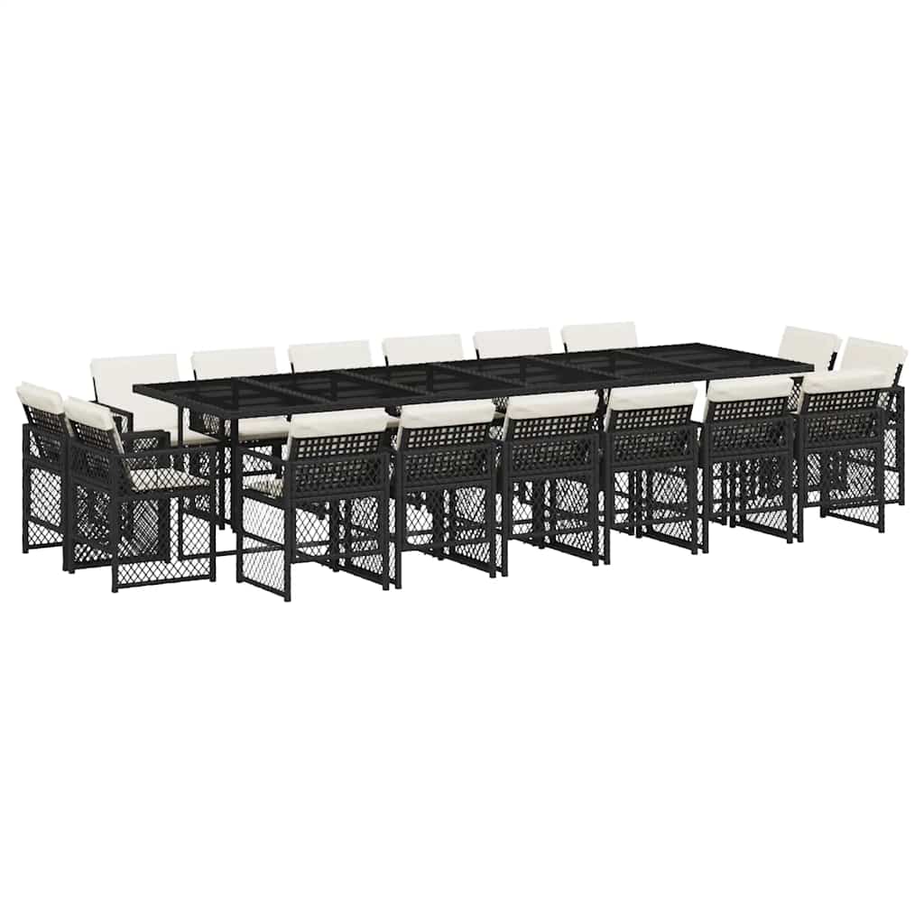 vidaXL 17 Piece Garden Dining Set with Cushions Black Poly Rattan 2