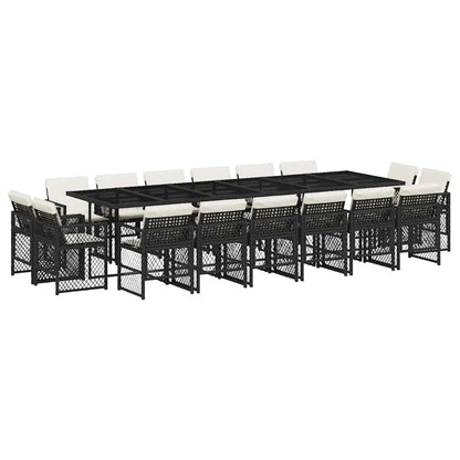 vidaXL 17 Piece Garden Dining Set with Cushions Black Poly Rattan 2