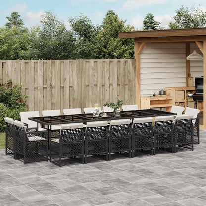 vidaXL 17 Piece Garden Dining Set with Cushions Black Poly Rattan 1