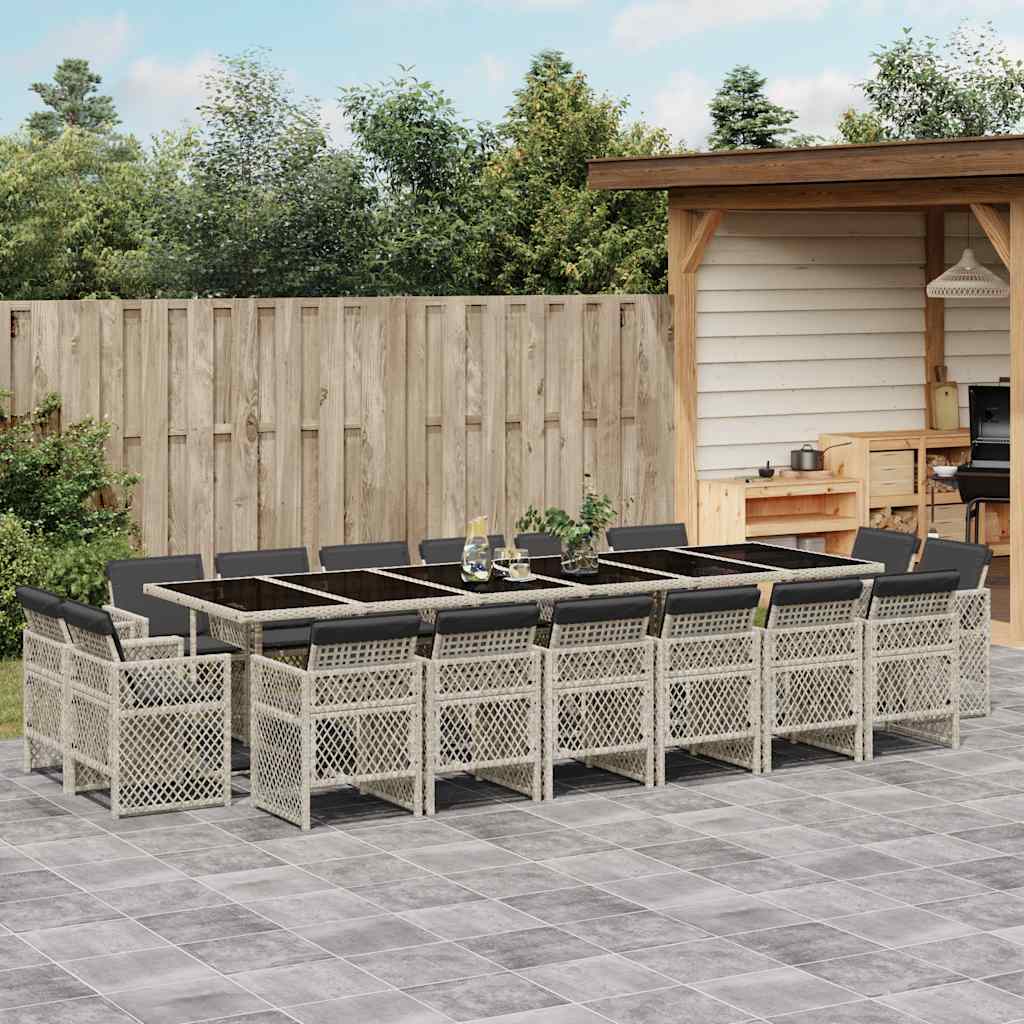 vidaXL 17 Piece Garden Dining Set with Cushions Light Grey Poly Rattan 1