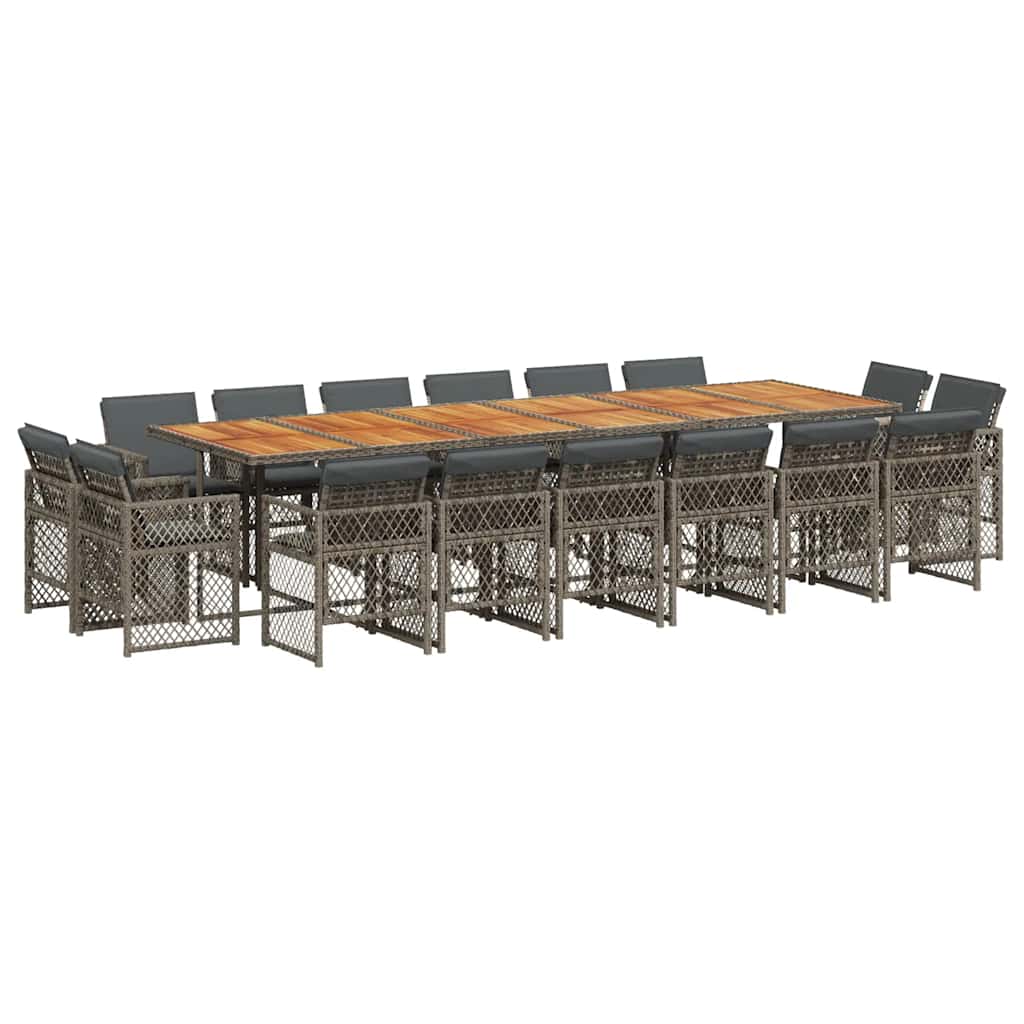 vidaXL 17 Piece Garden Dining Set with Cushions Grey Poly Rattan 2