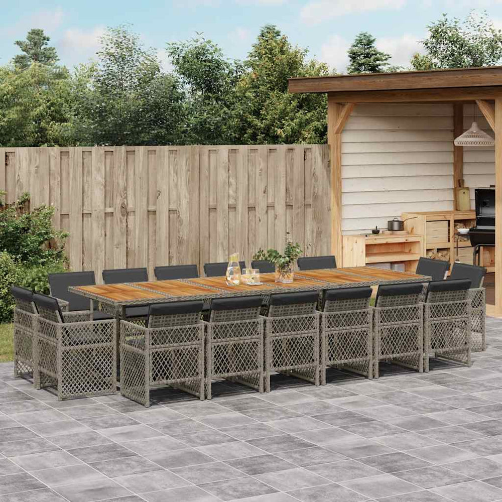 vidaXL 17 Piece Garden Dining Set with Cushions Grey Poly Rattan