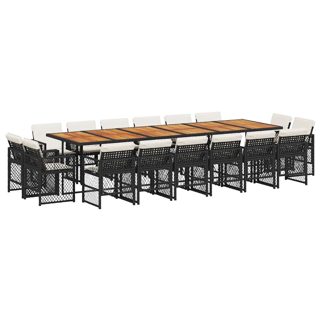 vidaXL 17 Piece Garden Dining Set with Cushions Black Poly Rattan 2