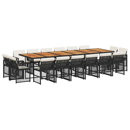 vidaXL 17 Piece Garden Dining Set with Cushions Black Poly Rattan 2