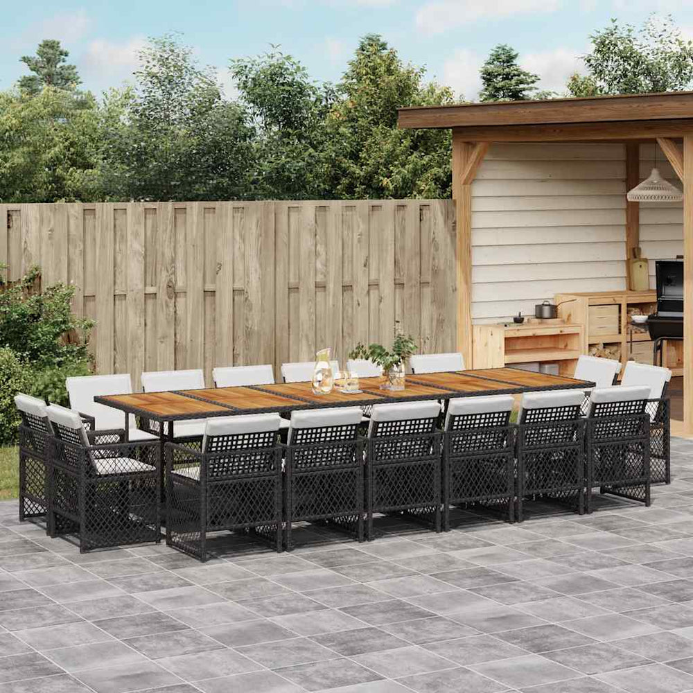 vidaXL 17 Piece Garden Dining Set with Cushions Black Poly Rattan