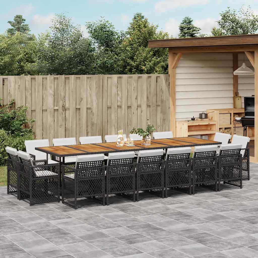 vidaXL 17 Piece Garden Dining Set with Cushions Black Poly Rattan 1