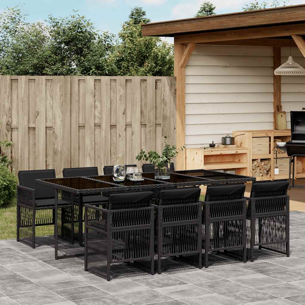 vidaXL 9 Piece Garden Dining Set with Cushions Poly Rattan Glass 8