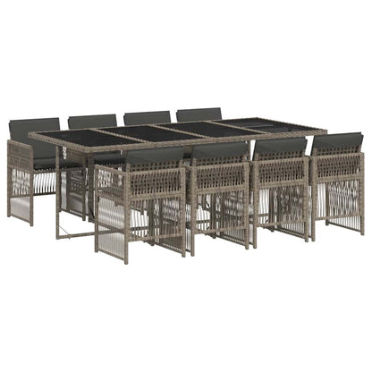 vidaXL 9 Piece Garden Dining Set with Cushions Grey Poly Rattan 2