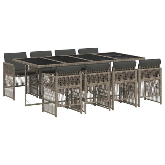 9 Piece Garden Dining Set with Cushions Poly Rattan Glass 8 Grey