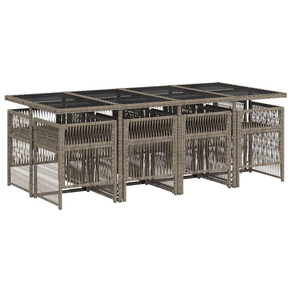 vidaXL 9 Piece Garden Dining Set with Cushions Grey Poly Rattan 4