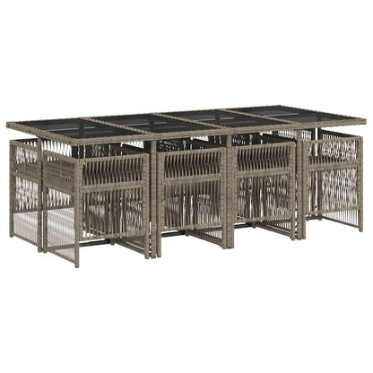 vidaXL 9 Piece Garden Dining Set with Cushions Grey Poly Rattan 4