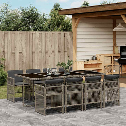 9 Piece Garden Dining Set with Cushions Poly Rattan Glass 8 Grey