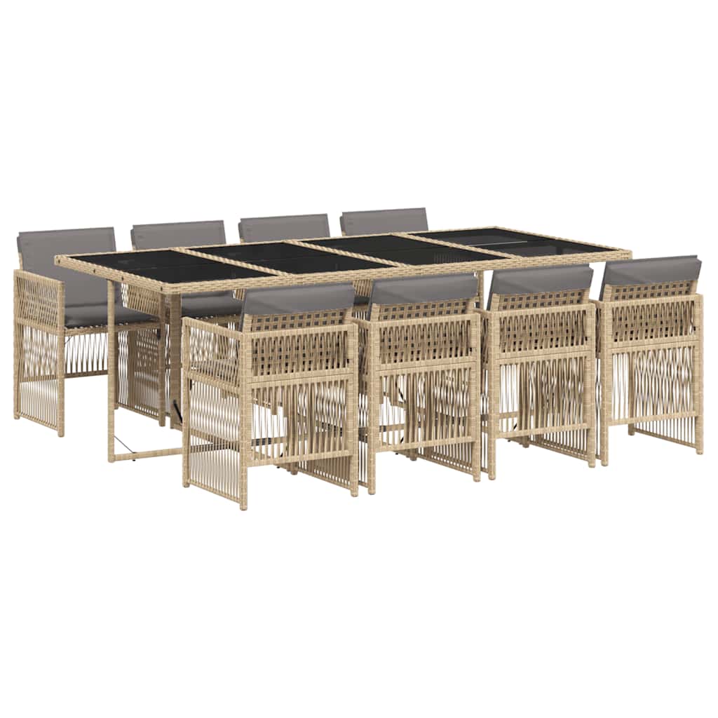 vidaXL 9 Piece Garden Dining Set with Cushions Mix Beige Poly Rattan 2
