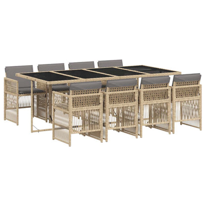 9 Piece Garden Dining Set with Cushions Poly Rattan Glass 8 Mix beige