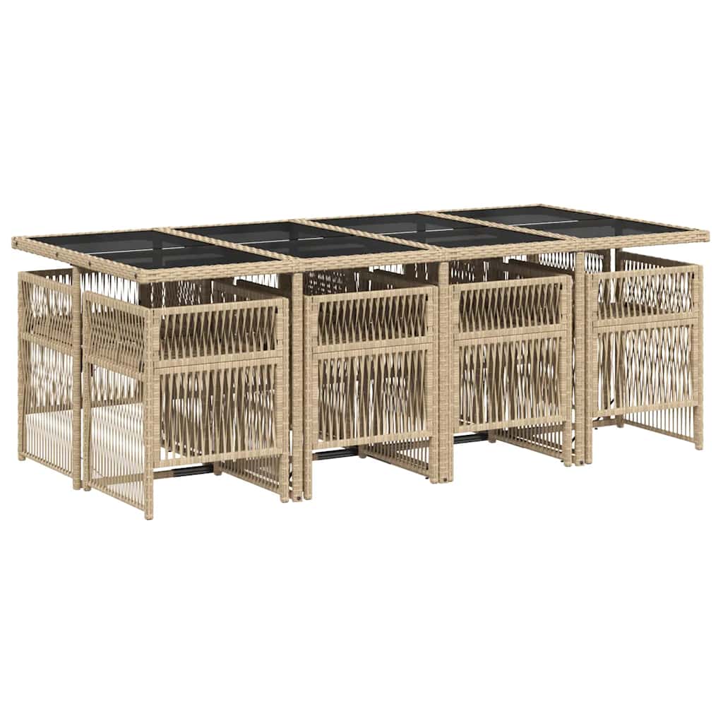 vidaXL 9 Piece Garden Dining Set with Cushions Mix Beige Poly Rattan 4