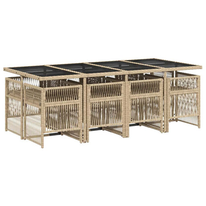 vidaXL 9 Piece Garden Dining Set with Cushions Mix Beige Poly Rattan 4