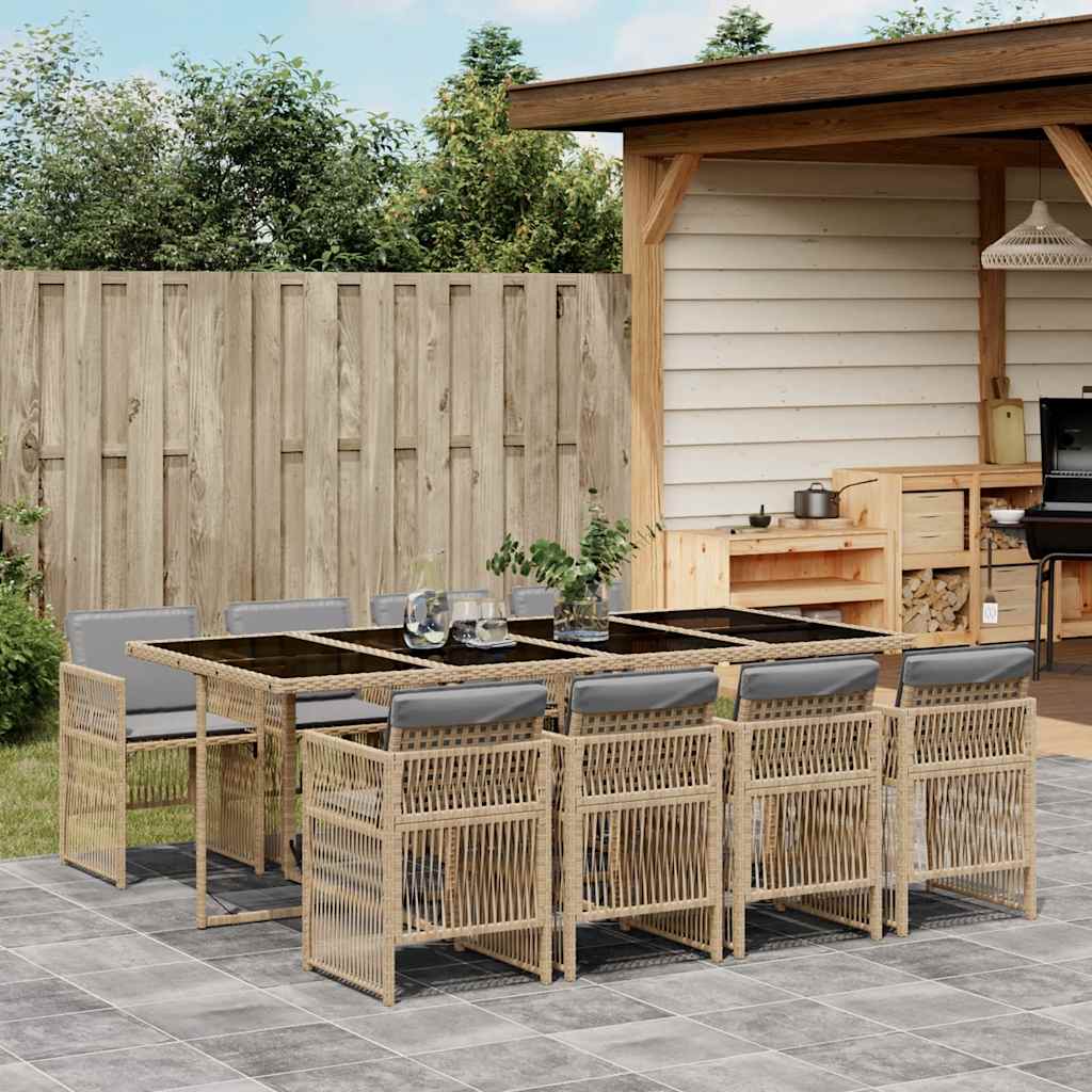 vidaXL 9 Piece Garden Dining Set with Cushions Mix Beige Poly Rattan 1