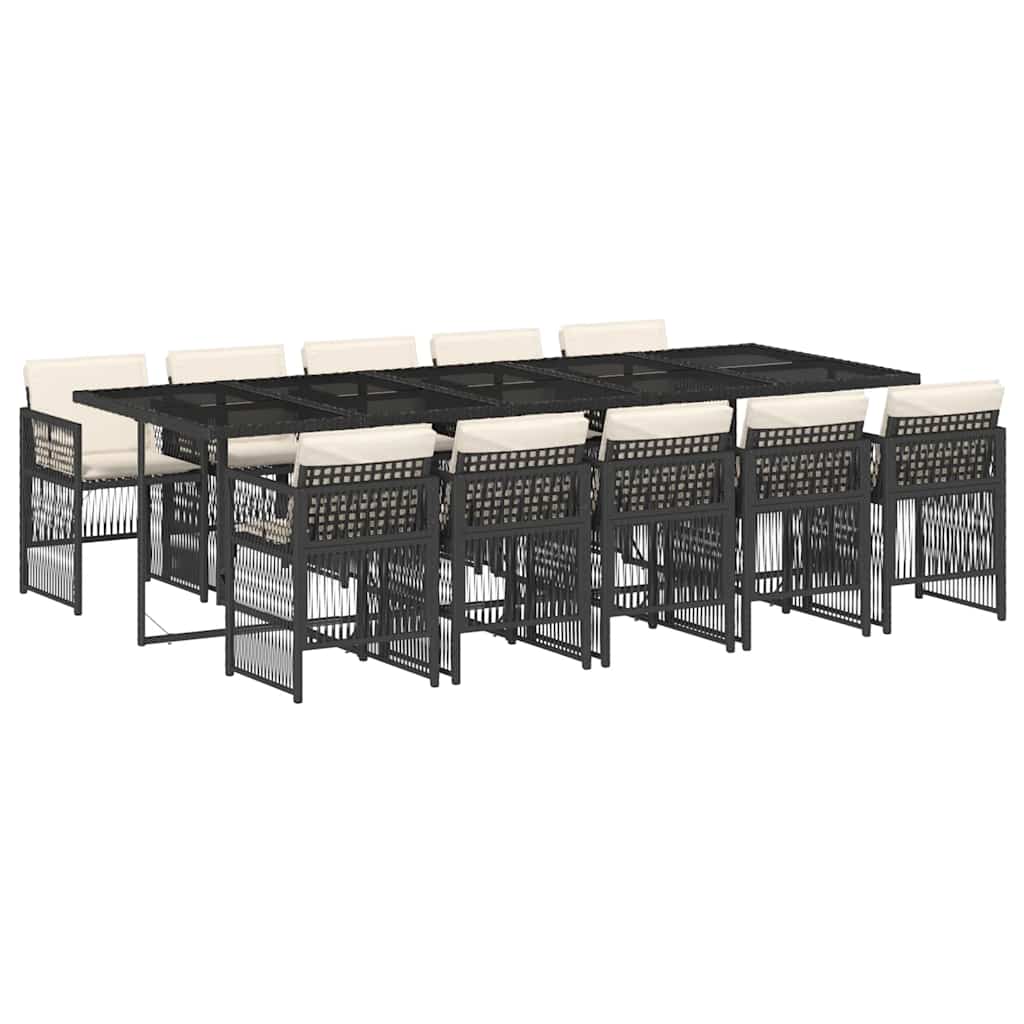 vidaXL 11 Piece Garden Dining Set with Cushions Black Poly Rattan 2