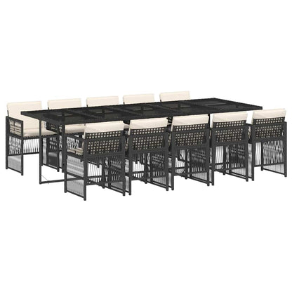 vidaXL 11 Piece Garden Dining Set with Cushions Black Poly Rattan 2