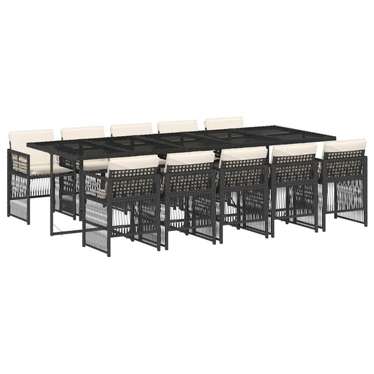 vidaXL 11 Piece Garden Dining Set with Cushions Black Poly Rattan 2