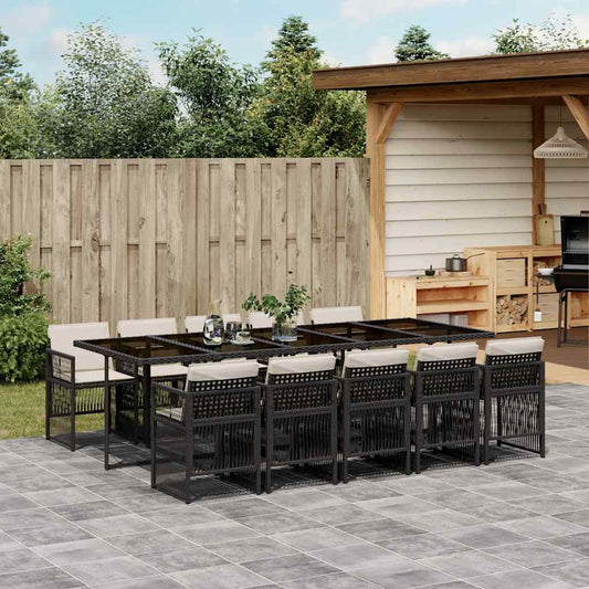 vidaXL 11 Piece Garden Dining Set with Cushions Black Poly Rattan 1