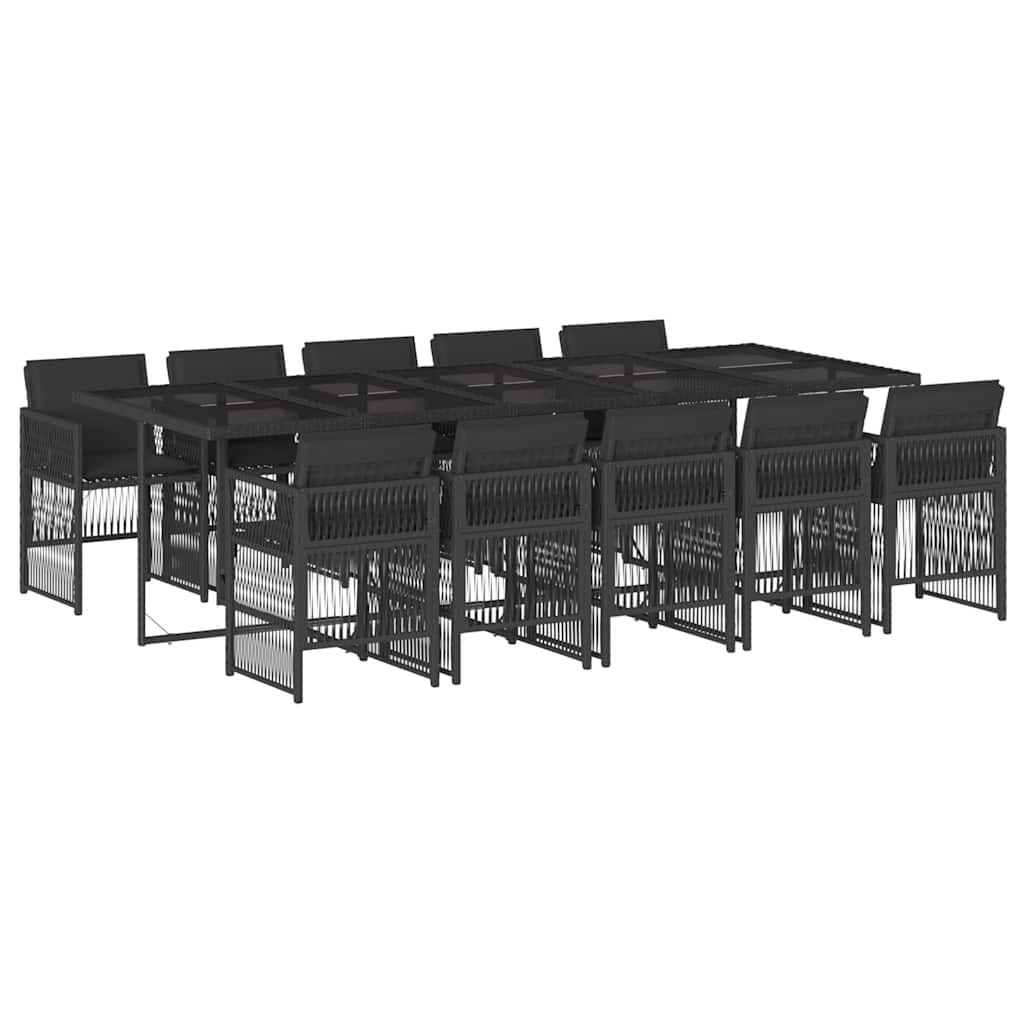 vidaXL 11 Piece Garden Dining Set with Cushions Black Poly Rattan 2