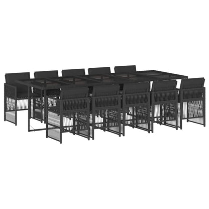 vidaXL 11 Piece Garden Dining Set with Cushions Black Poly Rattan 2