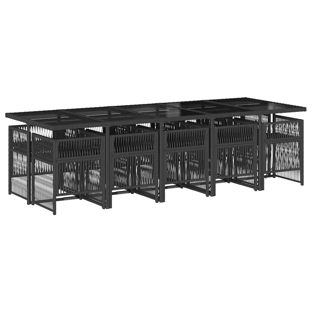 vidaXL 11 Piece Garden Dining Set with Cushions Black Poly Rattan 3