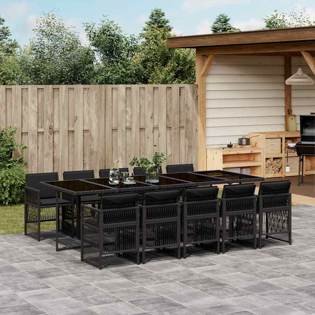 vidaXL 11 Piece Garden Dining Set with Cushions Black Poly Rattan 1