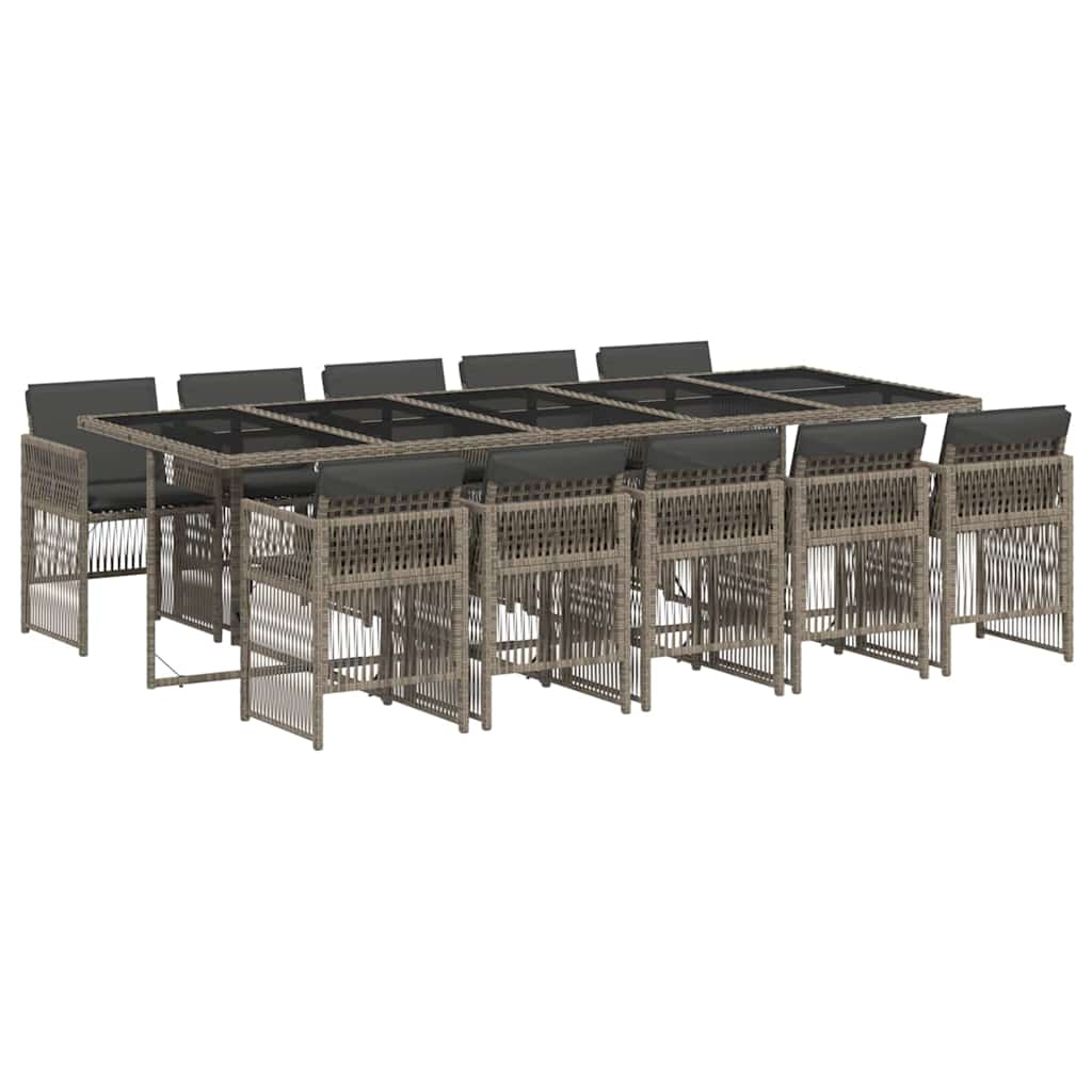 vidaXL 11 Piece Garden Dining Set with Cushions Grey Poly Rattan 2