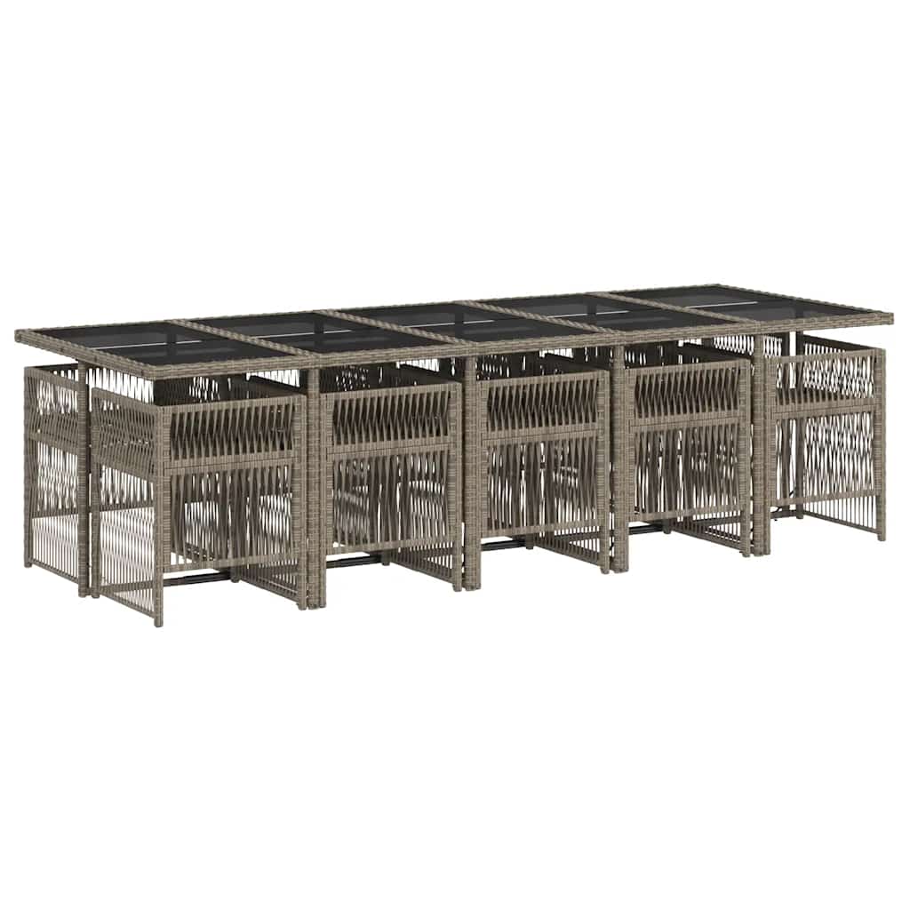 vidaXL 11 Piece Garden Dining Set with Cushions Grey Poly Rattan 3