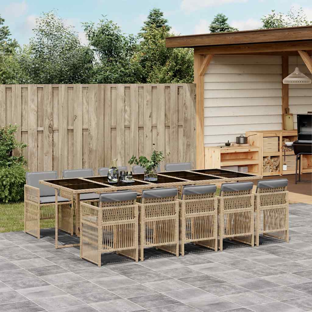vidaXL 11 Piece Garden Dining Set with Cushions Grey Poly Rattan 1
