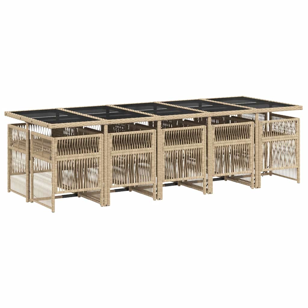 vidaXL 11 Piece Garden Dining Set with Cushions Mix Beige Poly Rattan 3