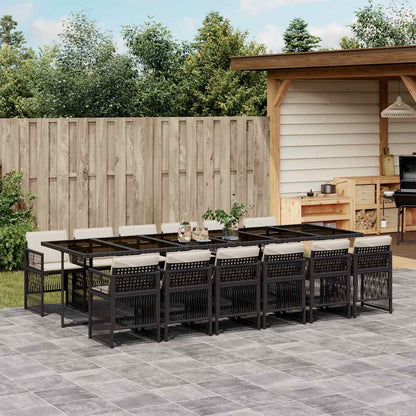 vidaXL 13 Piece Garden Dining Set with Cushions Black Poly Rattan 1