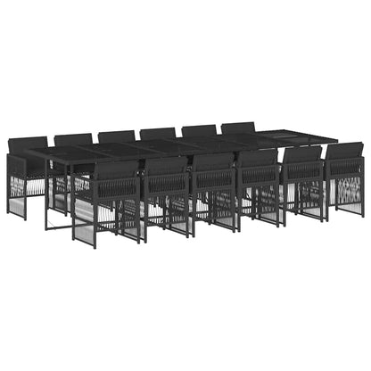 vidaXL 13 Piece Garden Dining Set with Cushions Black Poly Rattan 2