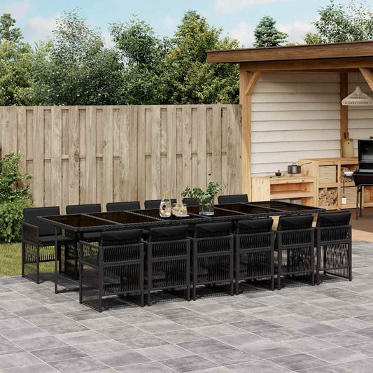13 Piece Garden Dining Set with Cushions Poly Rattan Glass 12 Black