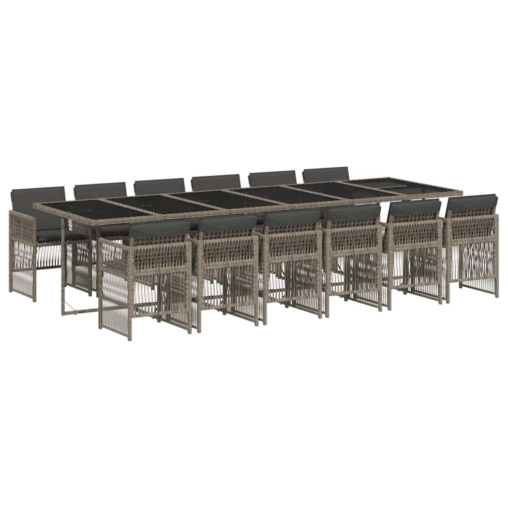 vidaXL 13 Piece Garden Dining Set with Cushions Grey Poly Rattan 2