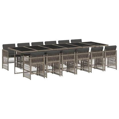 vidaXL 13 Piece Garden Dining Set with Cushions Grey Poly Rattan 2