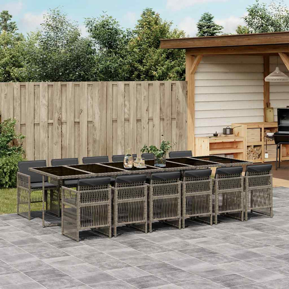vidaXL 13 Piece Garden Dining Set with Cushions Grey Poly Rattan