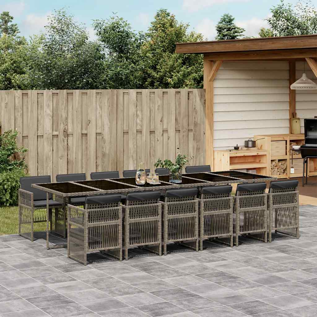 vidaXL 13 Piece Garden Dining Set with Cushions Grey Poly Rattan 1