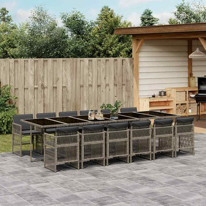 vidaXL 13 Piece Garden Dining Set with Cushions Grey Poly Rattan 1